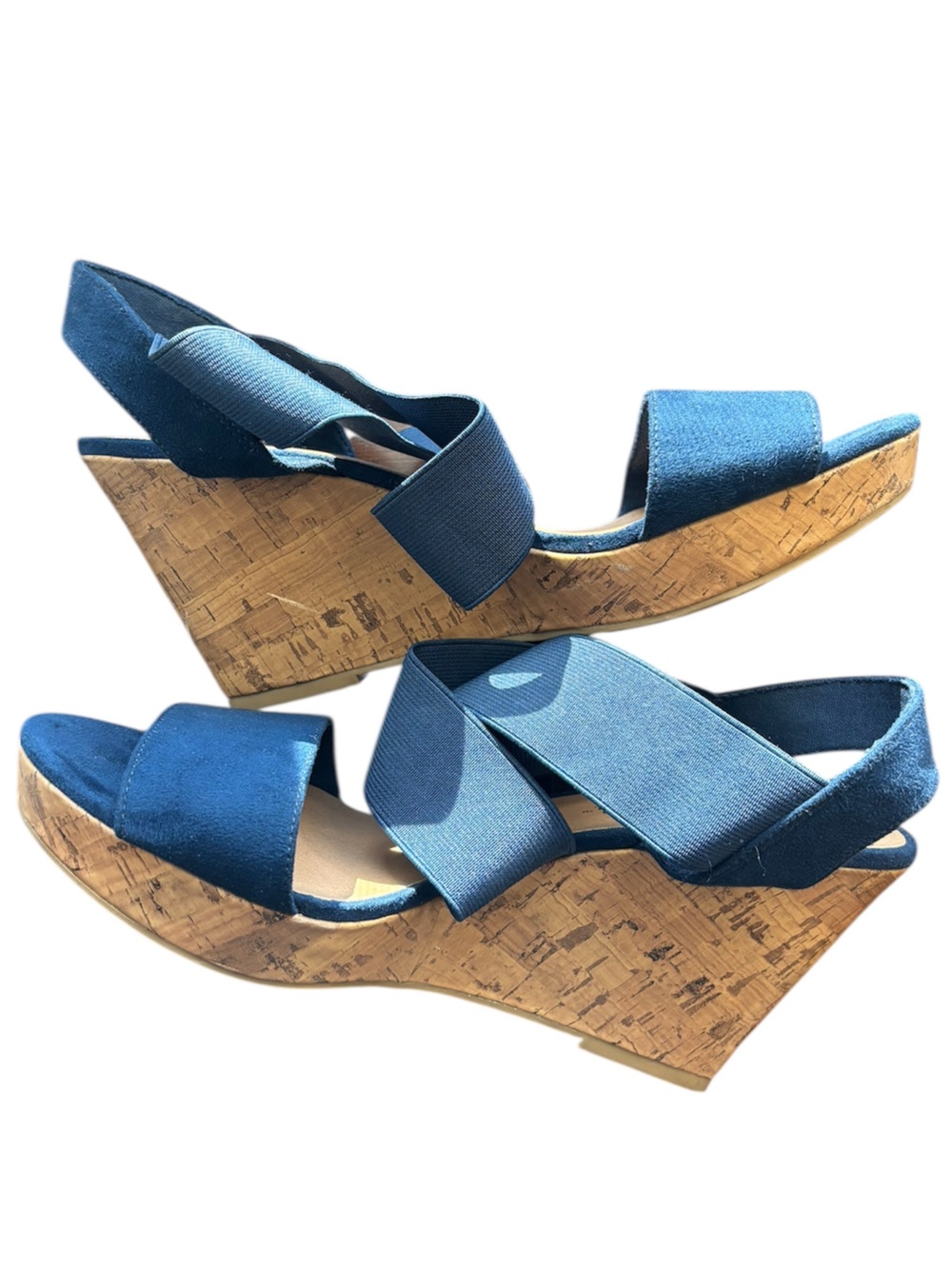 American Eagle Blue Cork Wedge Sandals Women’s Size 8.5 Elastic Strap